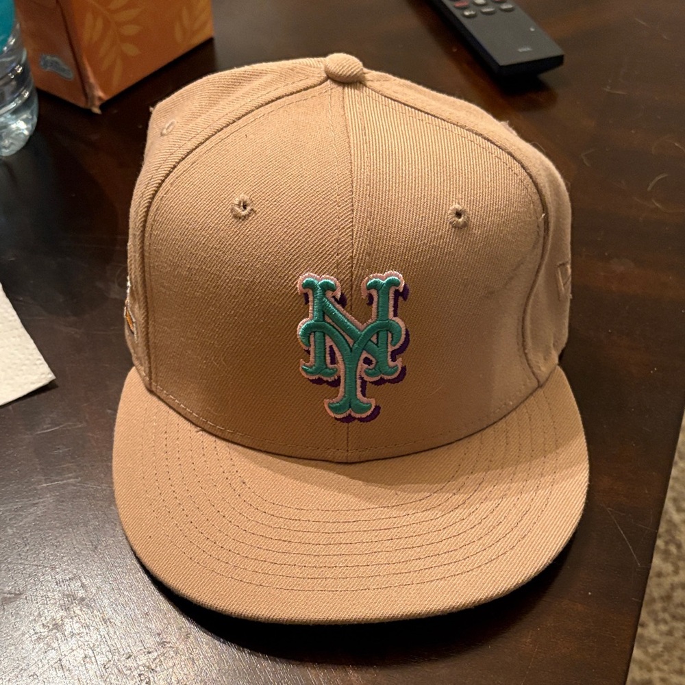 New Era Tan Baseball Cap with Multicolor Logo